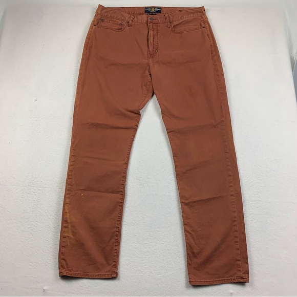 Lucky Brand Pants Men 36x32 121 Heritage Slim Rust Brown Bleached Stretch Cotton - Picture 1 of 12